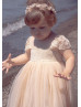 Cap Sleeves Champagne Lace Tulle Long Beach Flower Girl Dress